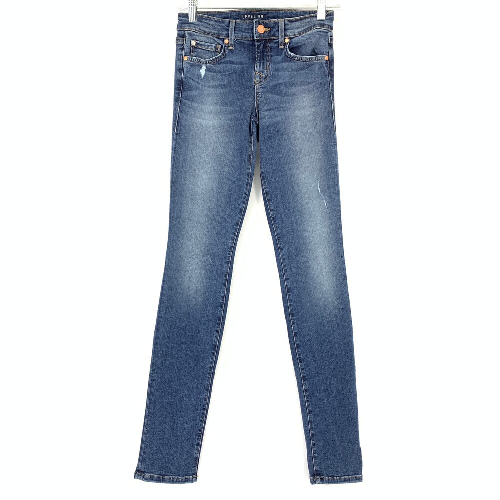 Level 99 Lily Skinny Straight Jeans Womens Size 24 Stretch Denim Ocean Blue